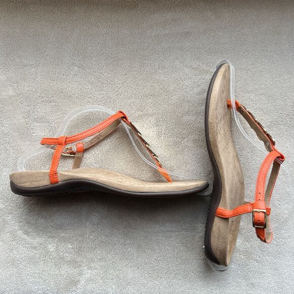 Vionic Rest Miami Orange Leather T-Strap Sandals Women 8 Gold Accents Strappy - Picture 14 of 14